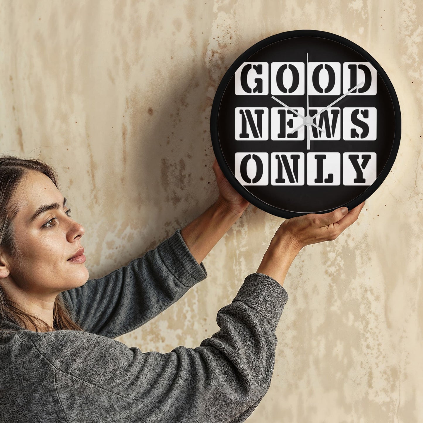 Good News Only (White) - Wooden Frame 10" Clock - Gift for Her - Gift for Him