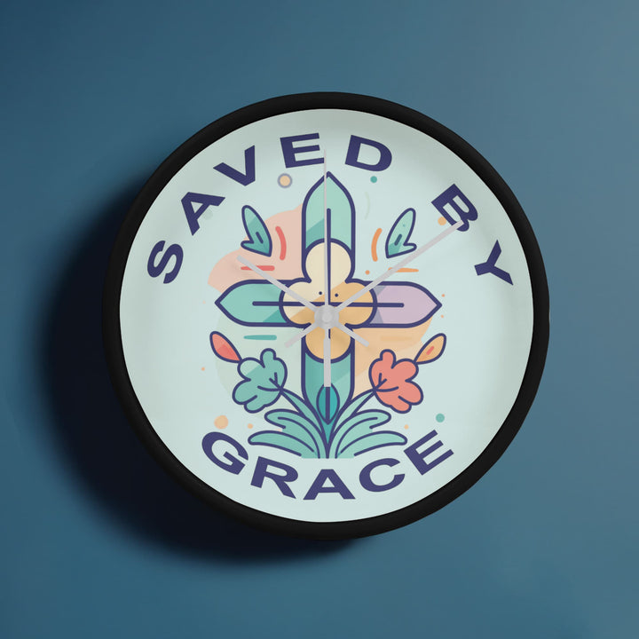 Saved By Grace Wood Frame 10” Clock – Gift for Her