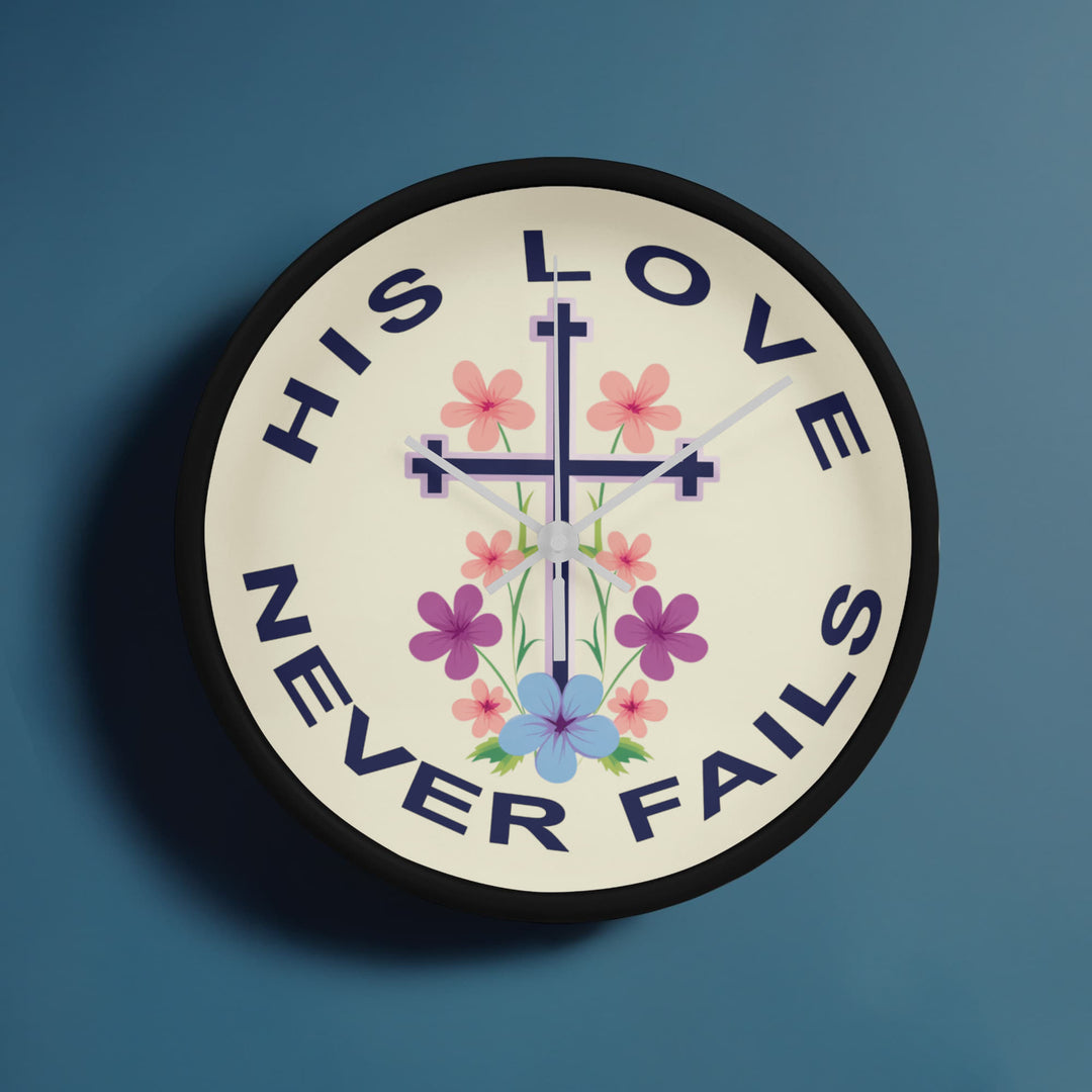 His Love Never Fails Wood Frame 10” Clock – Gift for Her