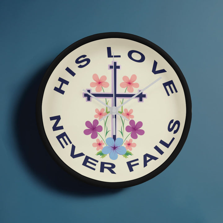His Love Never Fails Wood Frame 10” Clock – Gift for Her