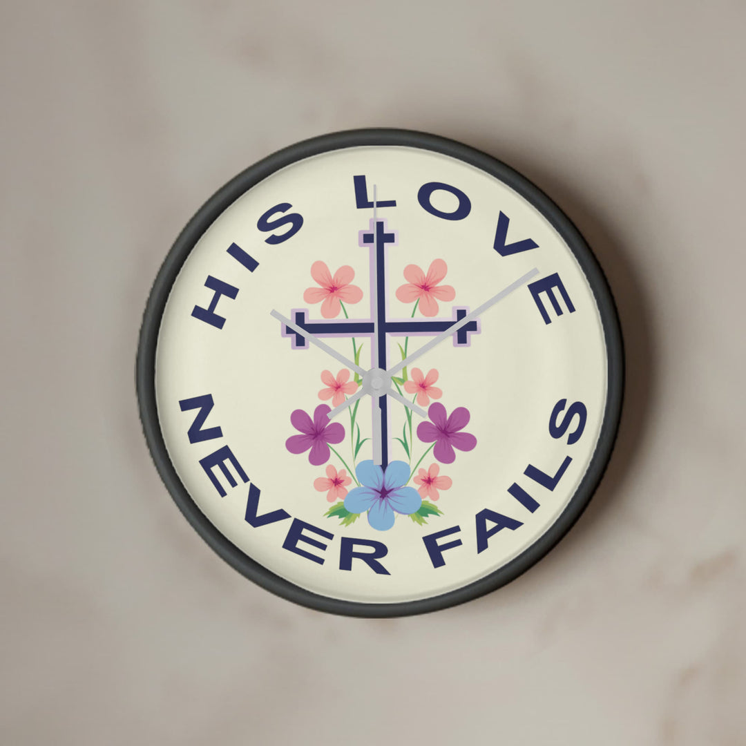 His Love Never Fails Wood Frame 10” Clock – Gift for Her
