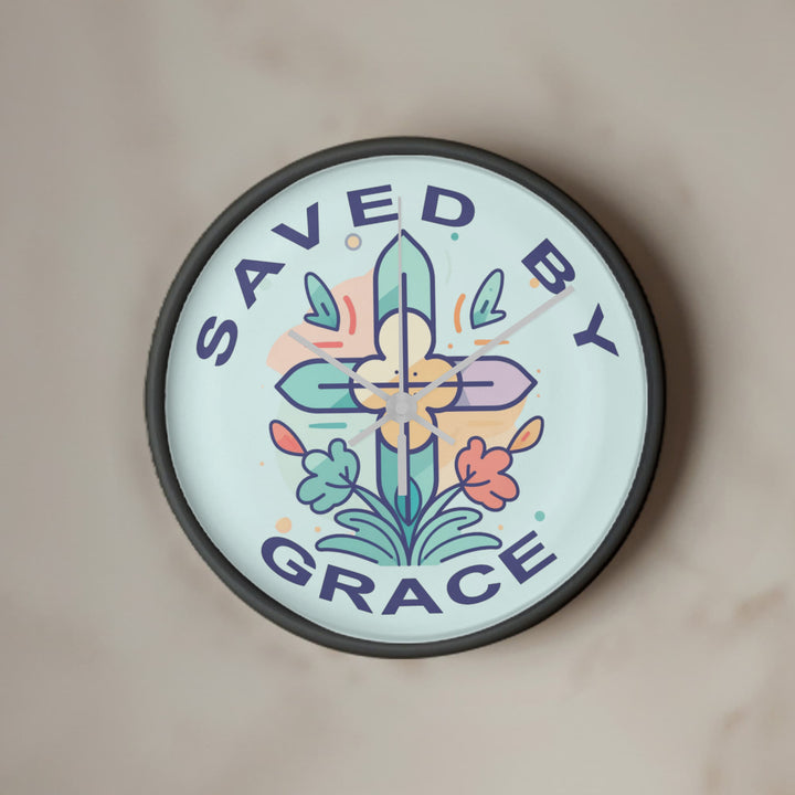 Saved By Grace Wood Frame 10” Clock – Gift for Her