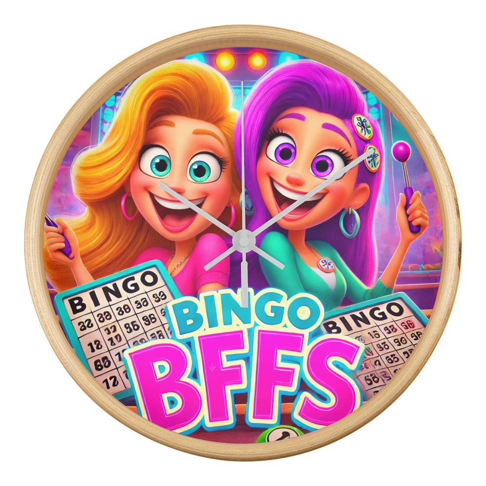 Bingo BFFS 1 - Wooden Frame 10" Clock - Gift for Her