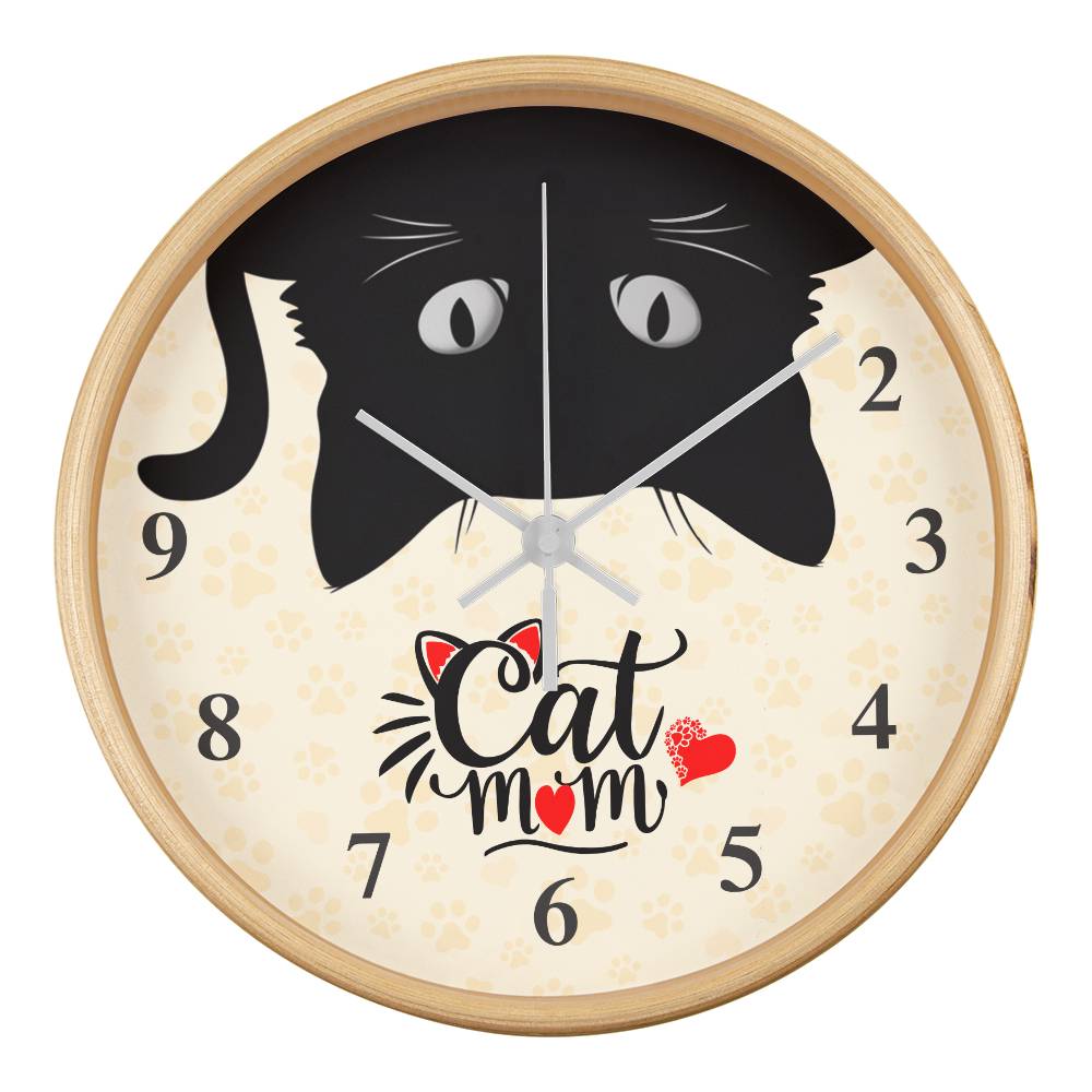 Cat Mom - Wooden Frame 10" Clock - Gift for Mom