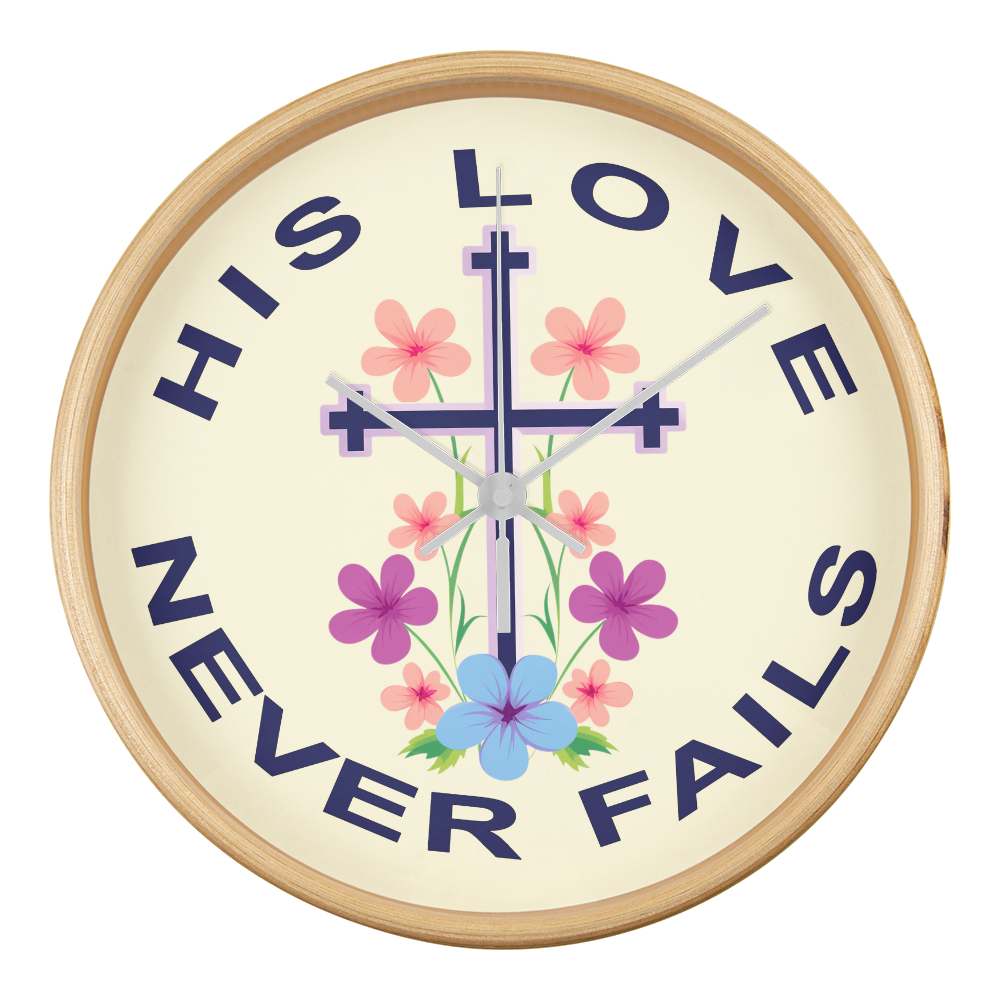 His Love Never Fails Wood Frame 10” Clock – Gift for Her