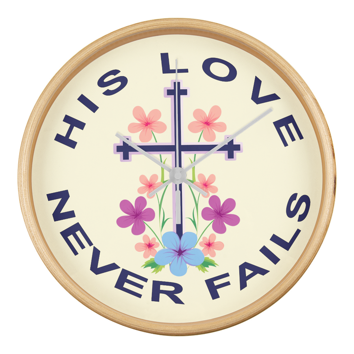 His Love Never Fails Wood Frame 10” Clock – Gift for Her