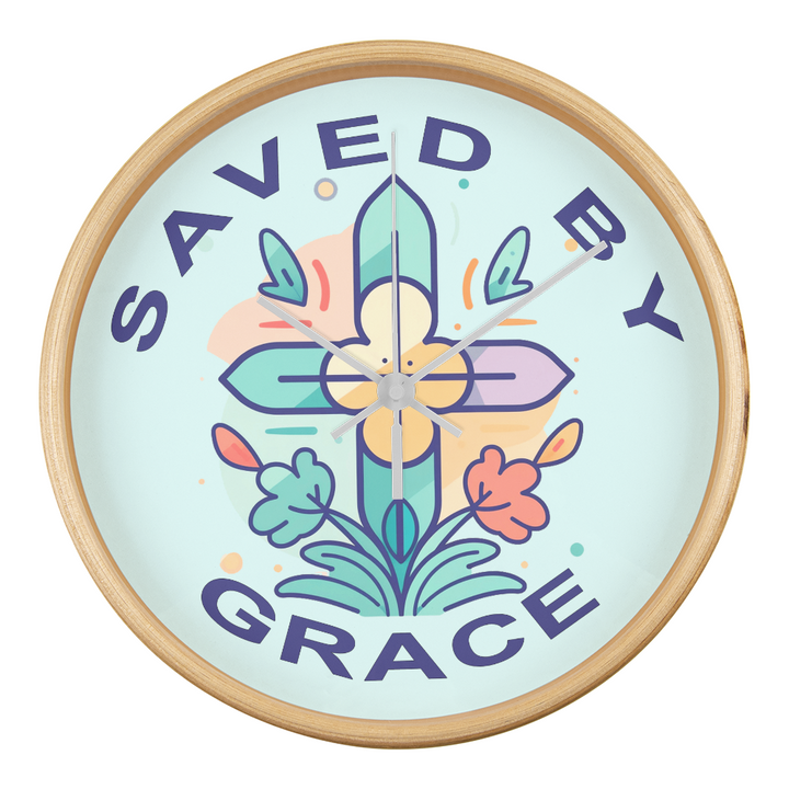 Saved By Grace Wood Frame 10” Clock – Gift for Her