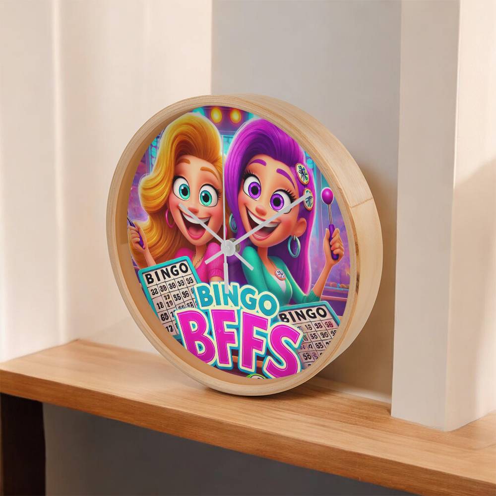 Bingo BFFS 1 - Wooden Frame 10" Clock - Gift for Her