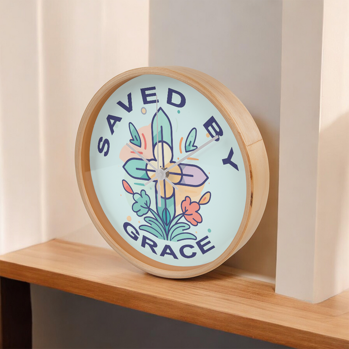 Saved By Grace Wood Frame 10” Clock – Gift for Her