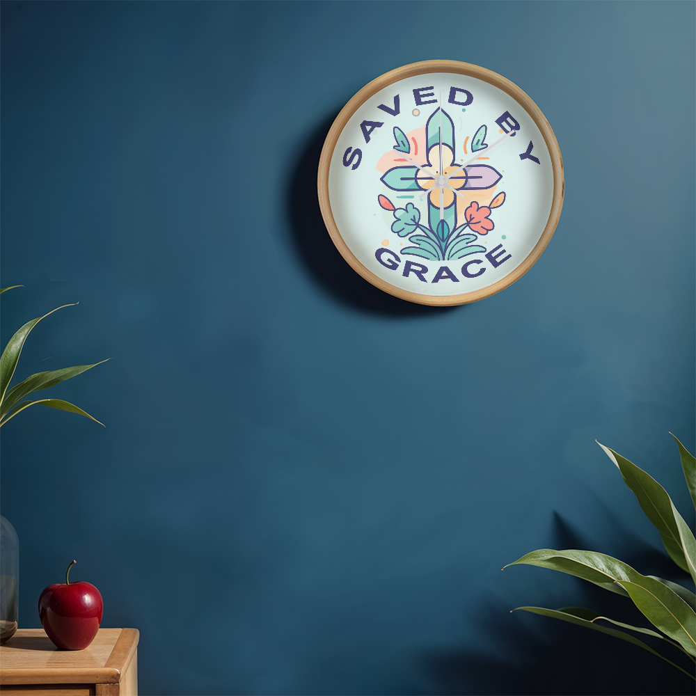 Saved By Grace Wood Frame 10” Clock – Gift for Her