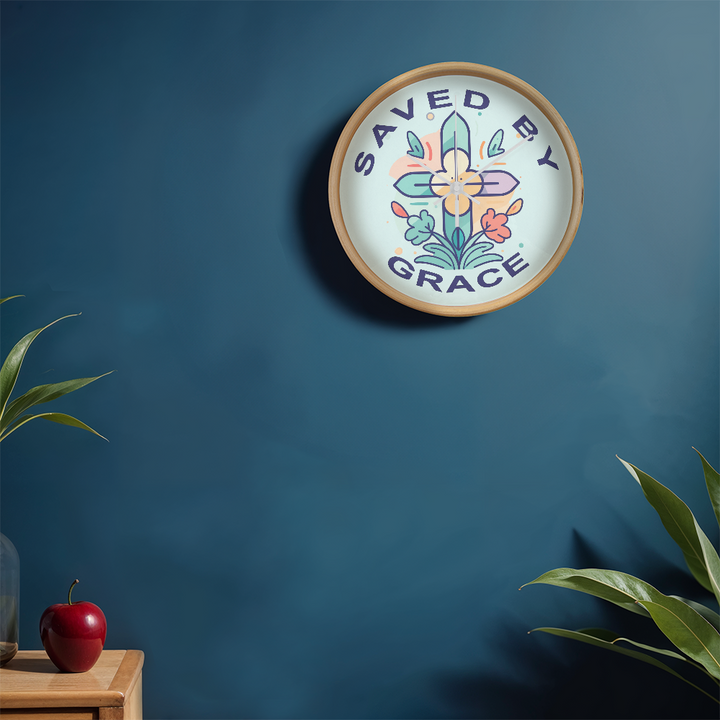 Saved By Grace Wood Frame 10” Clock – Gift for Her