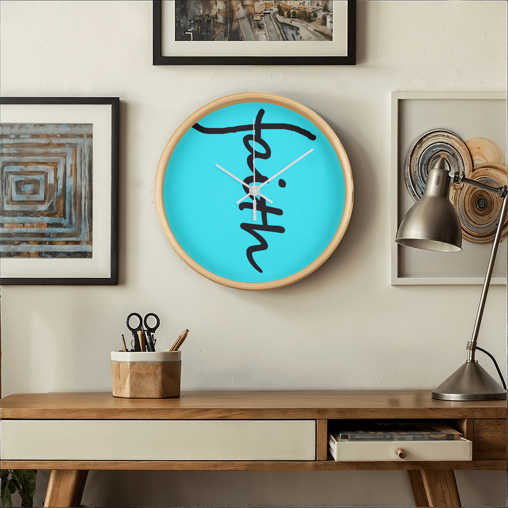 Faith (Black) - Wood Frame 10” Clock - Gift for Her - Gift for Him