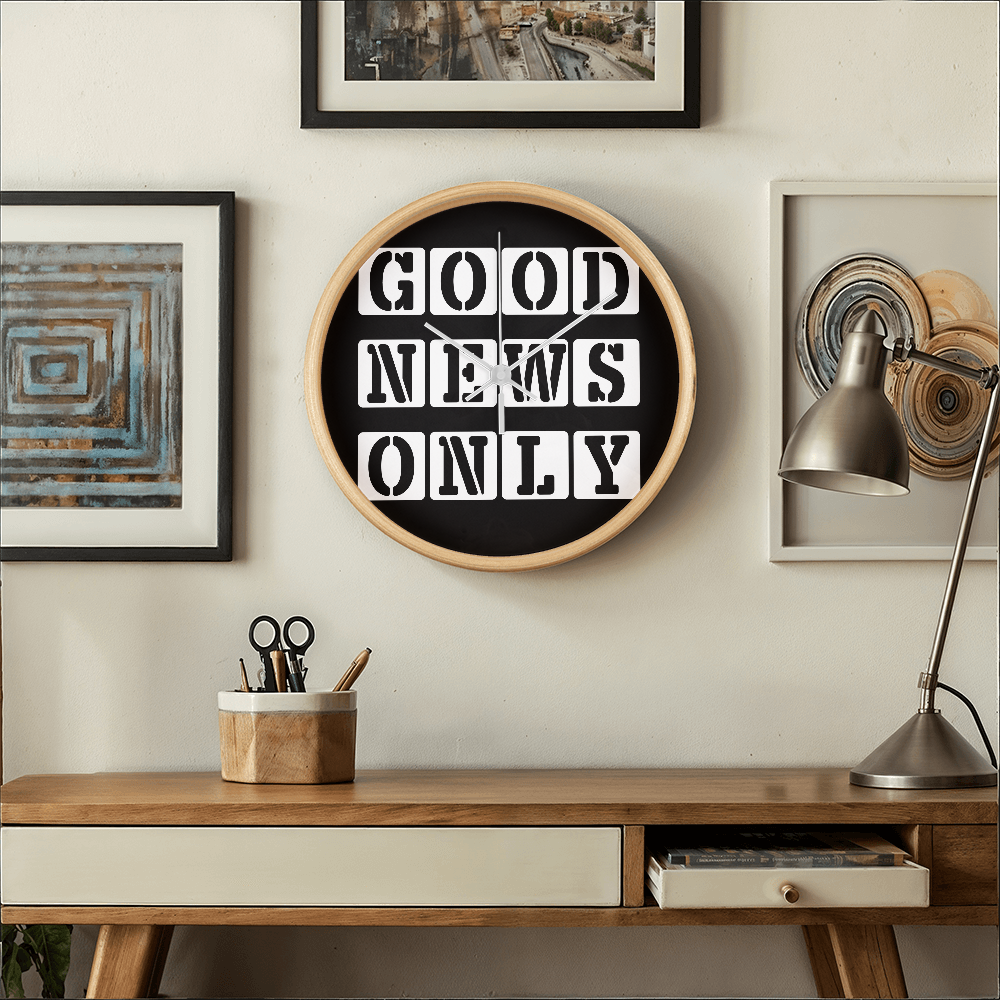 Good News Only (White) - Wooden Frame 10" Clock - Gift for Her - Gift for Him