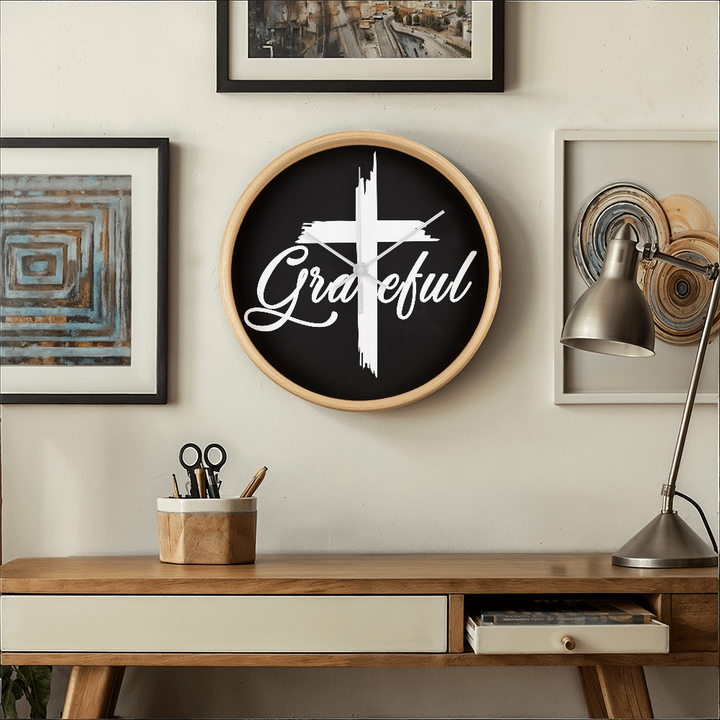 Grateful Wood Frame 10” Clock – Gift for Her - Gift for Him