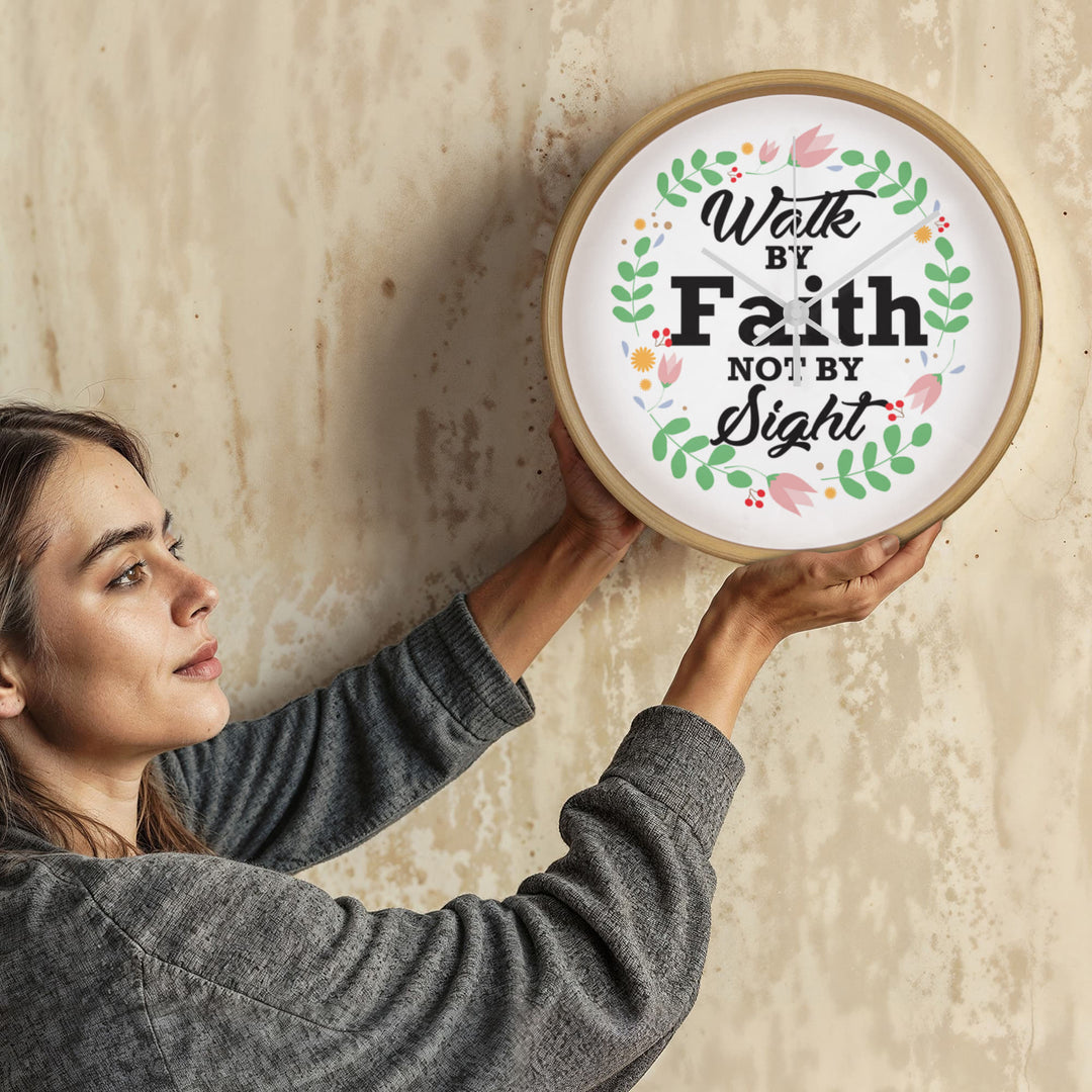 Walk By Faith Not By Sight Wood Frame Clock – Gift for Her - Gift for Him