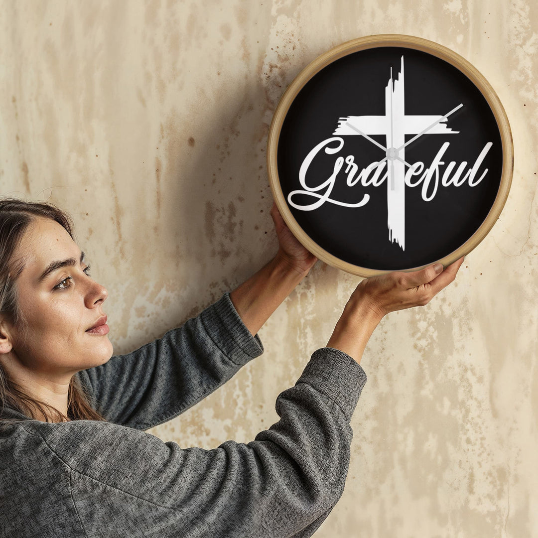 Grateful Wood Frame 10” Clock – Gift for Her - Gift for Him