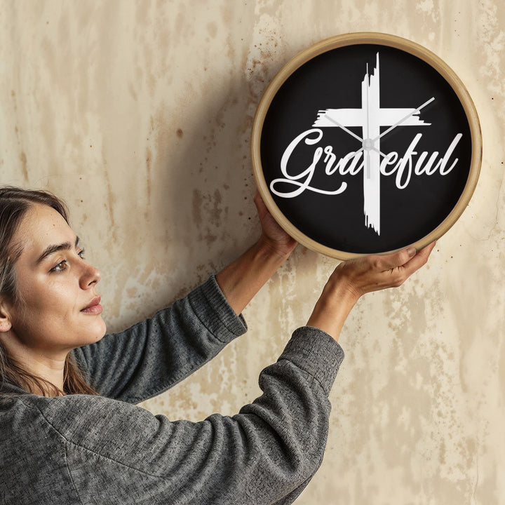 Grateful Wood Frame 10” Clock – Gift for Her - Gift for Him
