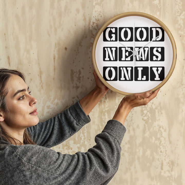 Good News Only (Black) Wooden Frame 10" Clock – Gift for Her - Gift for Him