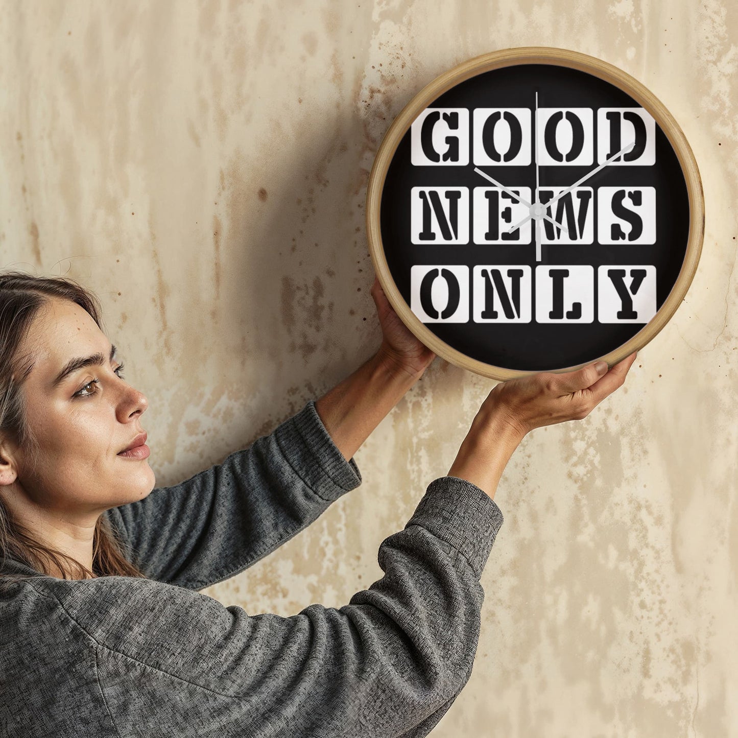 Good News Only (White) - Wooden Frame 10" Clock - Gift for Her - Gift for Him