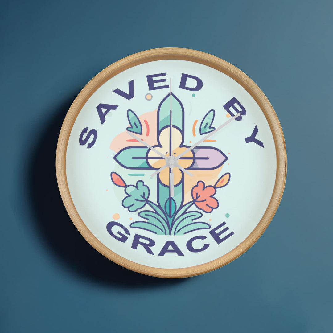 Saved By Grace Wood Frame 10” Clock – Gift for Her