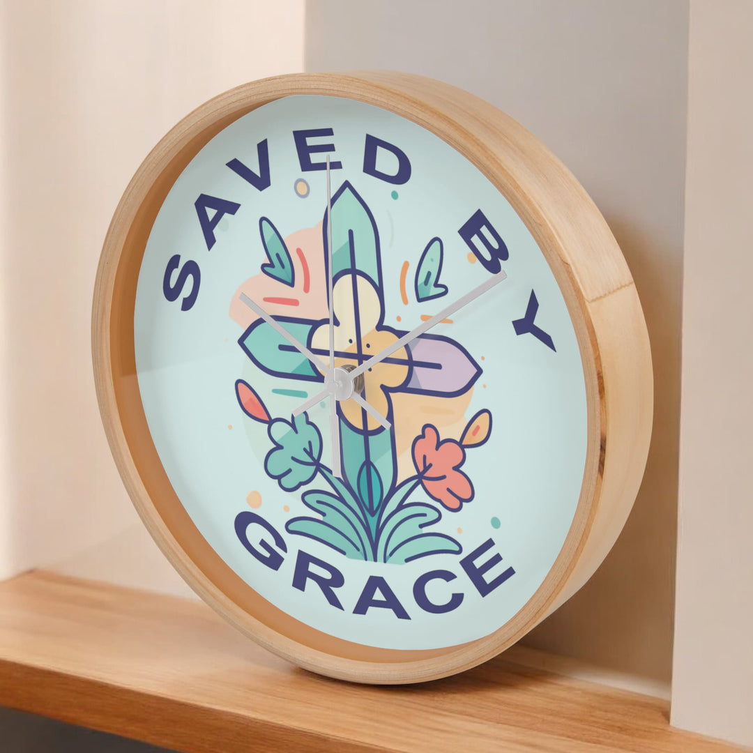 Saved By Grace Wood Frame 10” Clock – Gift for Her
