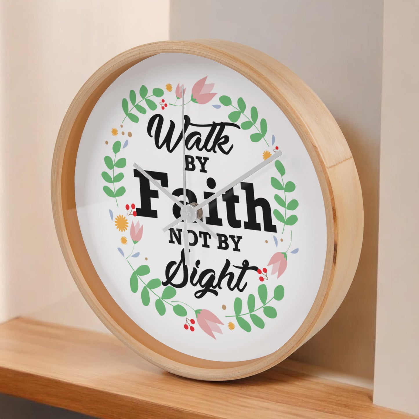 Walk By Faith Not By Sight - Wood Frame 10” Clock - Gift for Her - Gift for Him