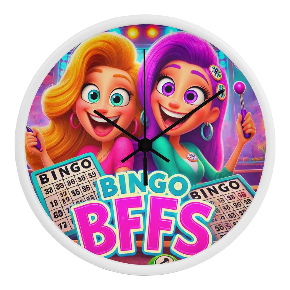 Bingo BFFS 1 - Wooden Frame 10" Clock - Gift for Her