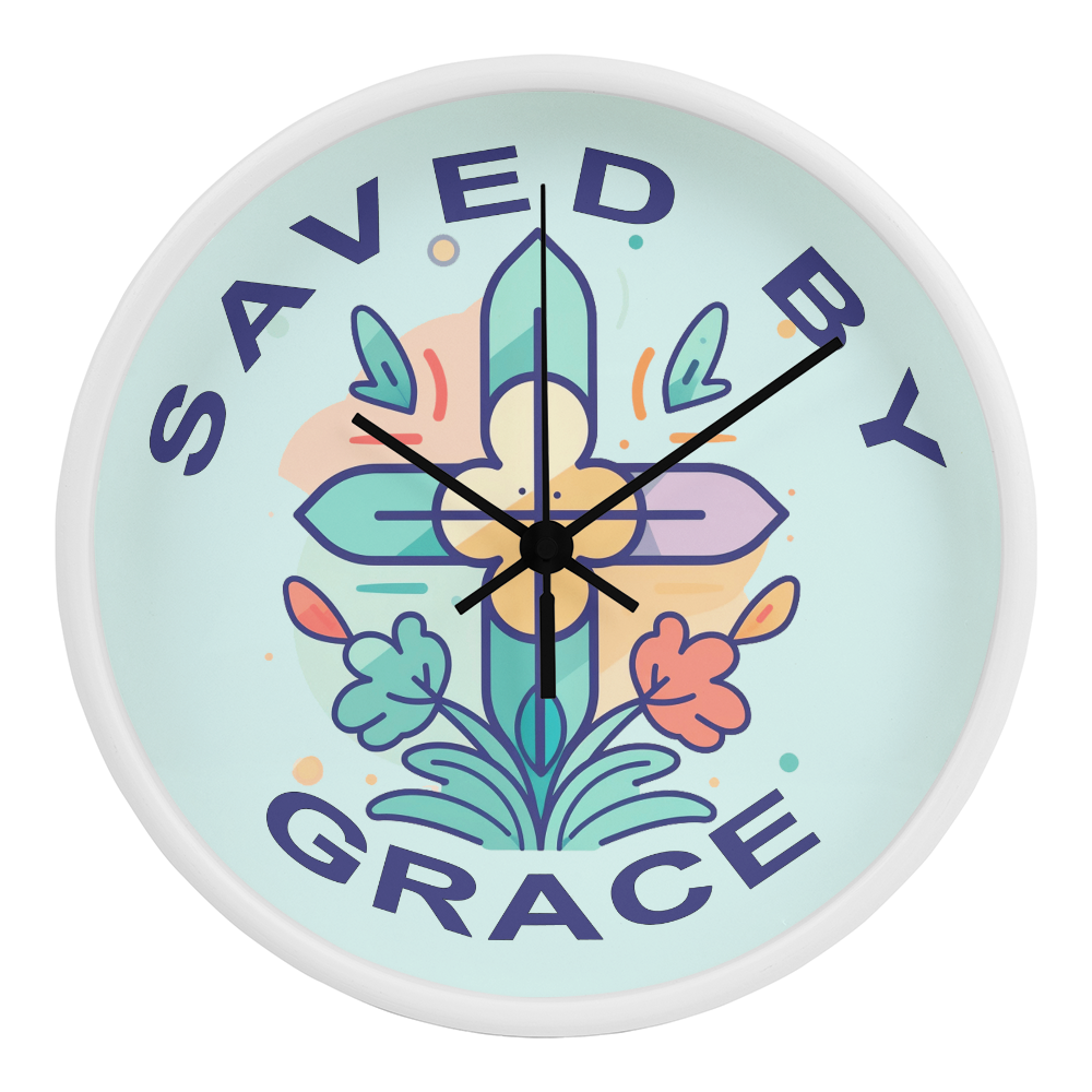 Saved By Grace Wood Frame 10” Clock – Gift for Her