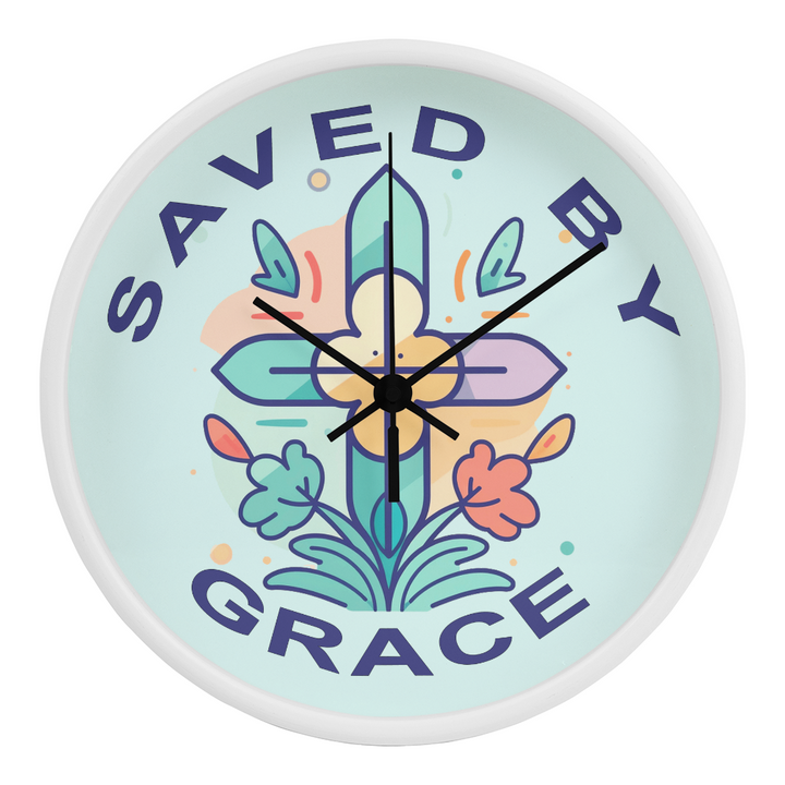 Saved By Grace Wood Frame 10” Clock – Gift for Her
