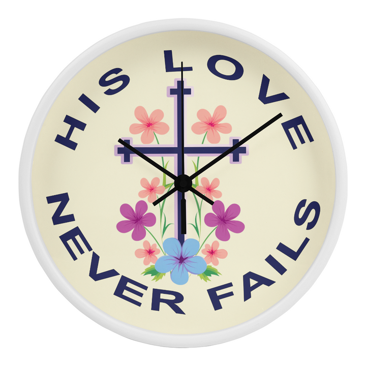 His Love Never Fails Wood Frame 10” Clock – Gift for Her