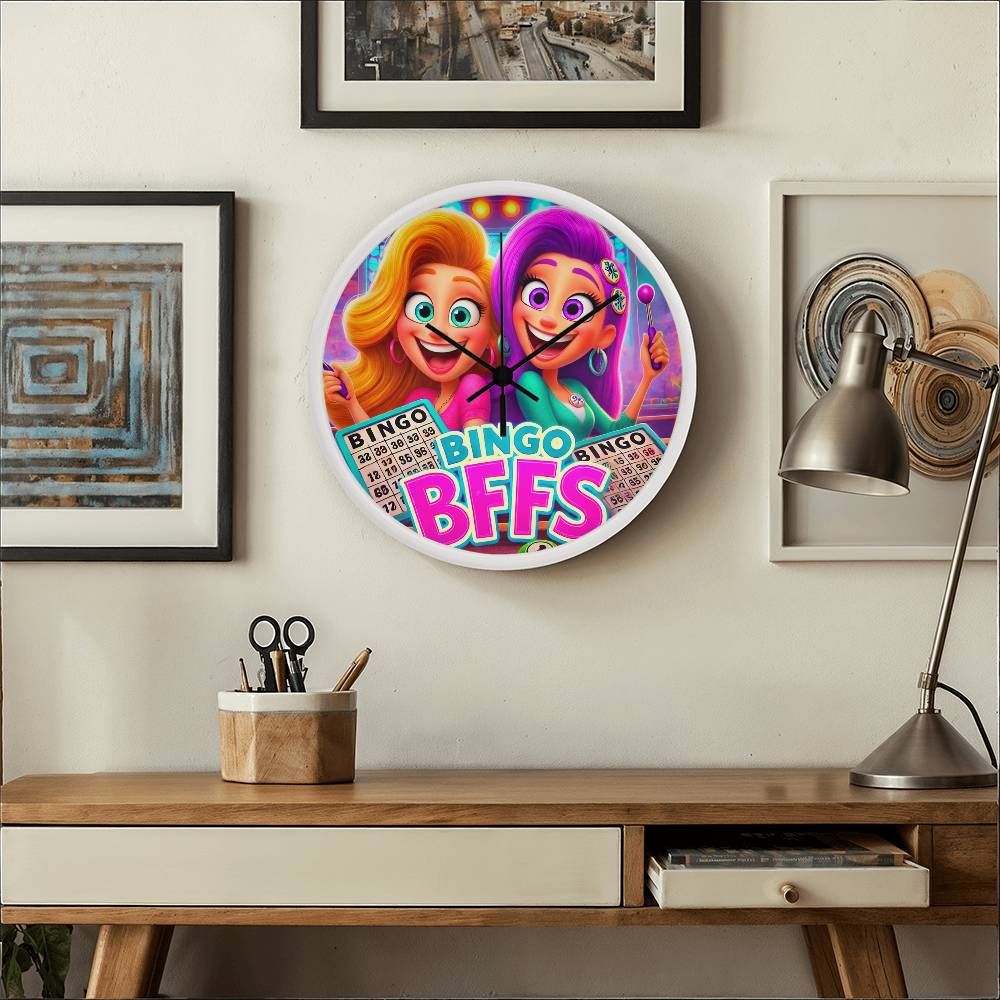 Bingo BFFS 1 - Wooden Frame 10" Clock - Gift for Her