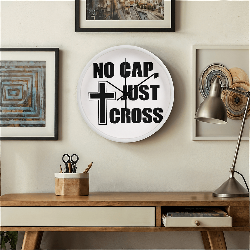 No Cap, Just Cross Wooden Frame 10" Clock – Gift for Her - Gift for Him