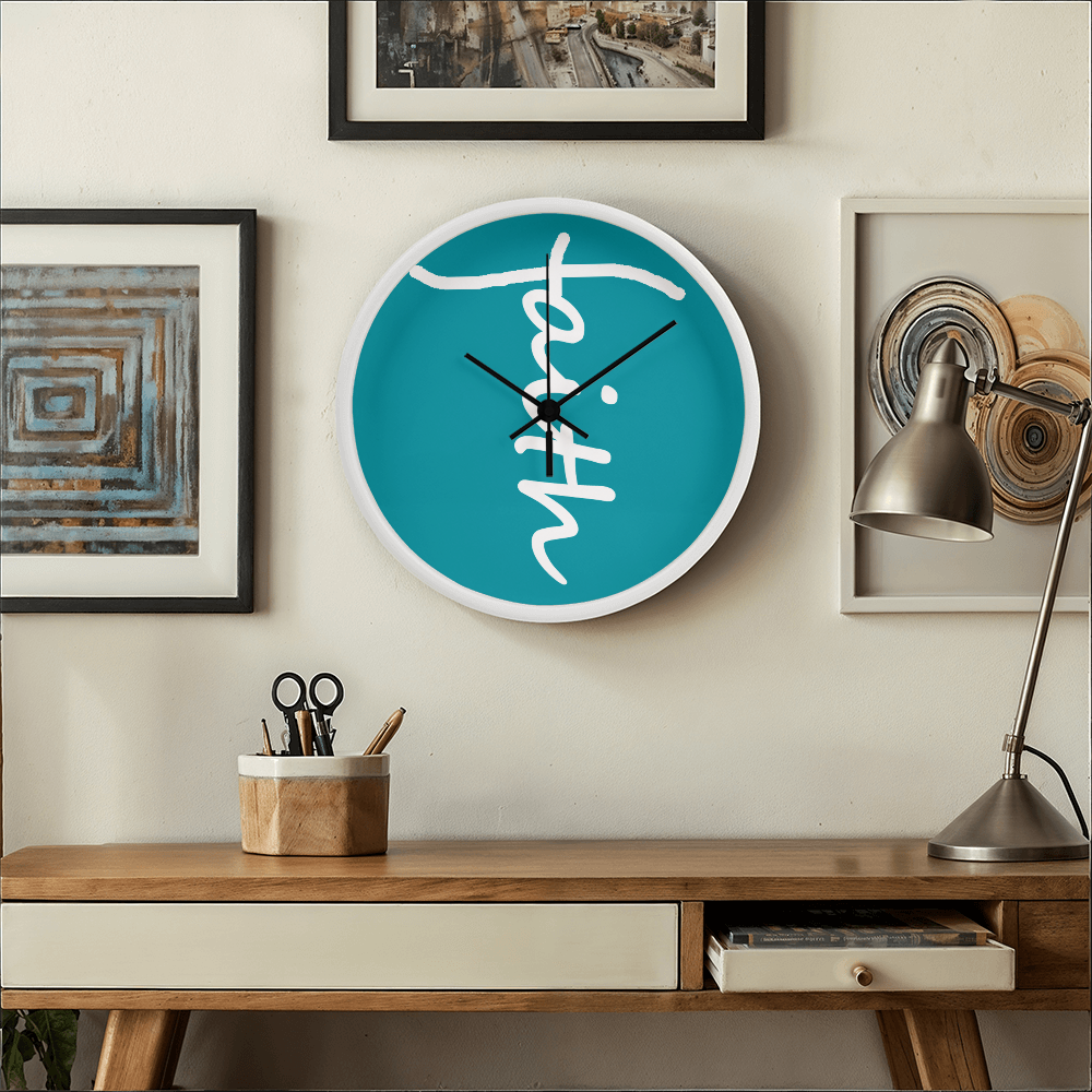 Faith (White) - Wood Frame 10” Clock - Gift for Her - Gift for Him