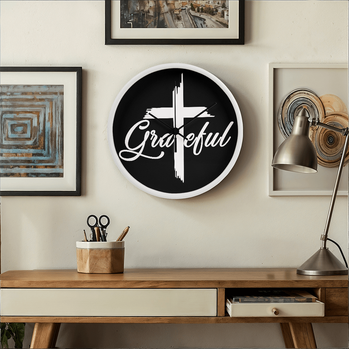 Grateful Wood Frame 10” Clock – Gift for Her - Gift for Him