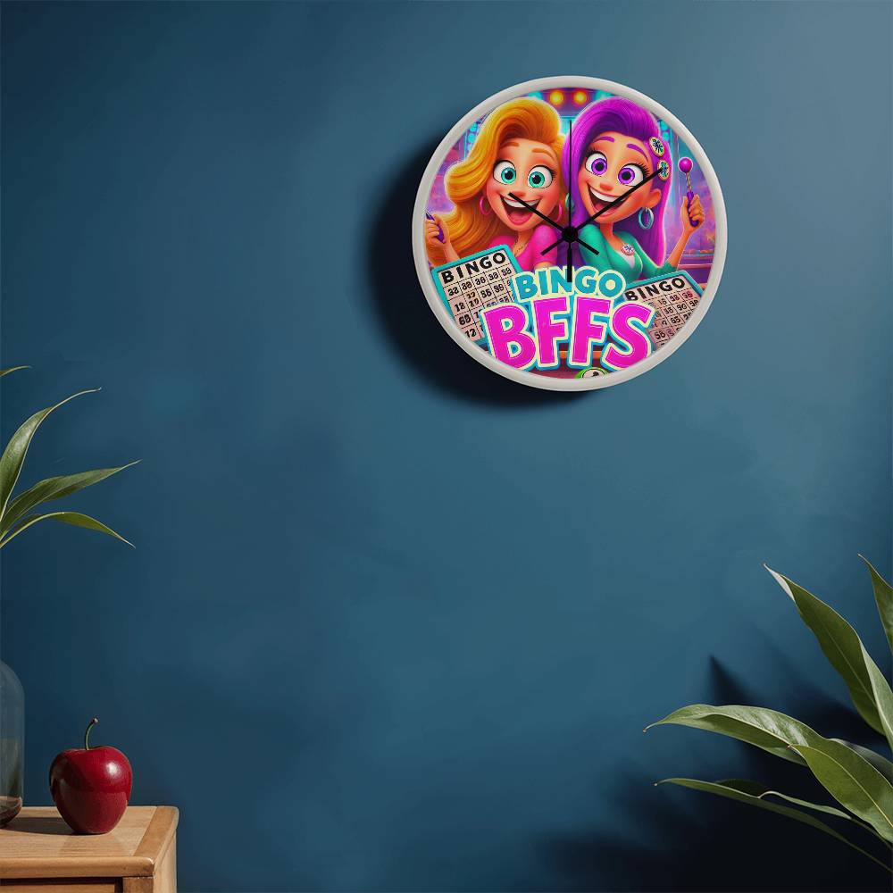 Bingo BFFS 1 - Wooden Frame 10" Clock - Gift for Her