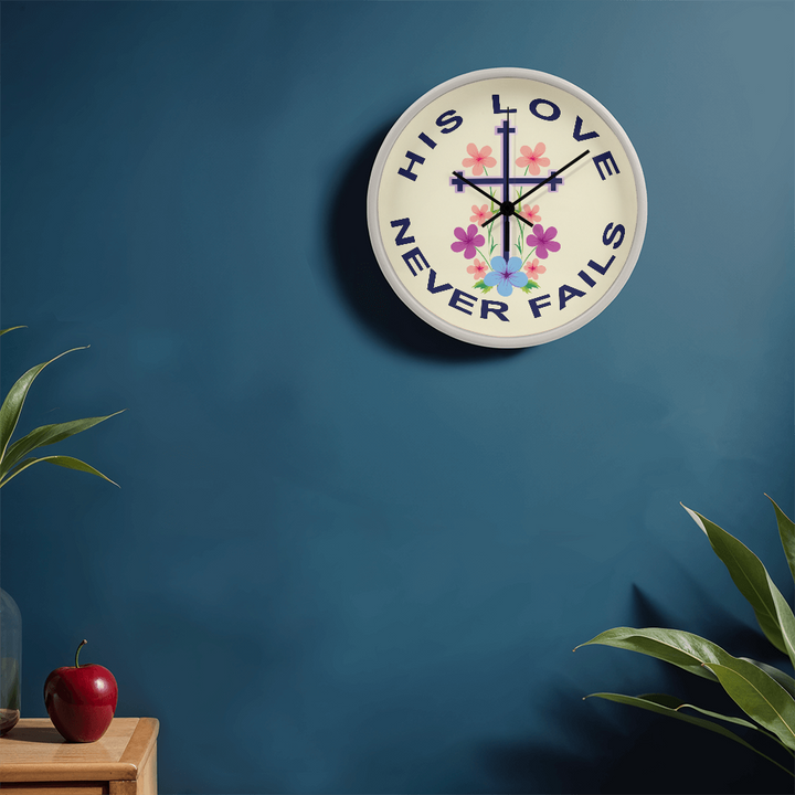 His Love Never Fails Wood Frame 10” Clock – Gift for Her