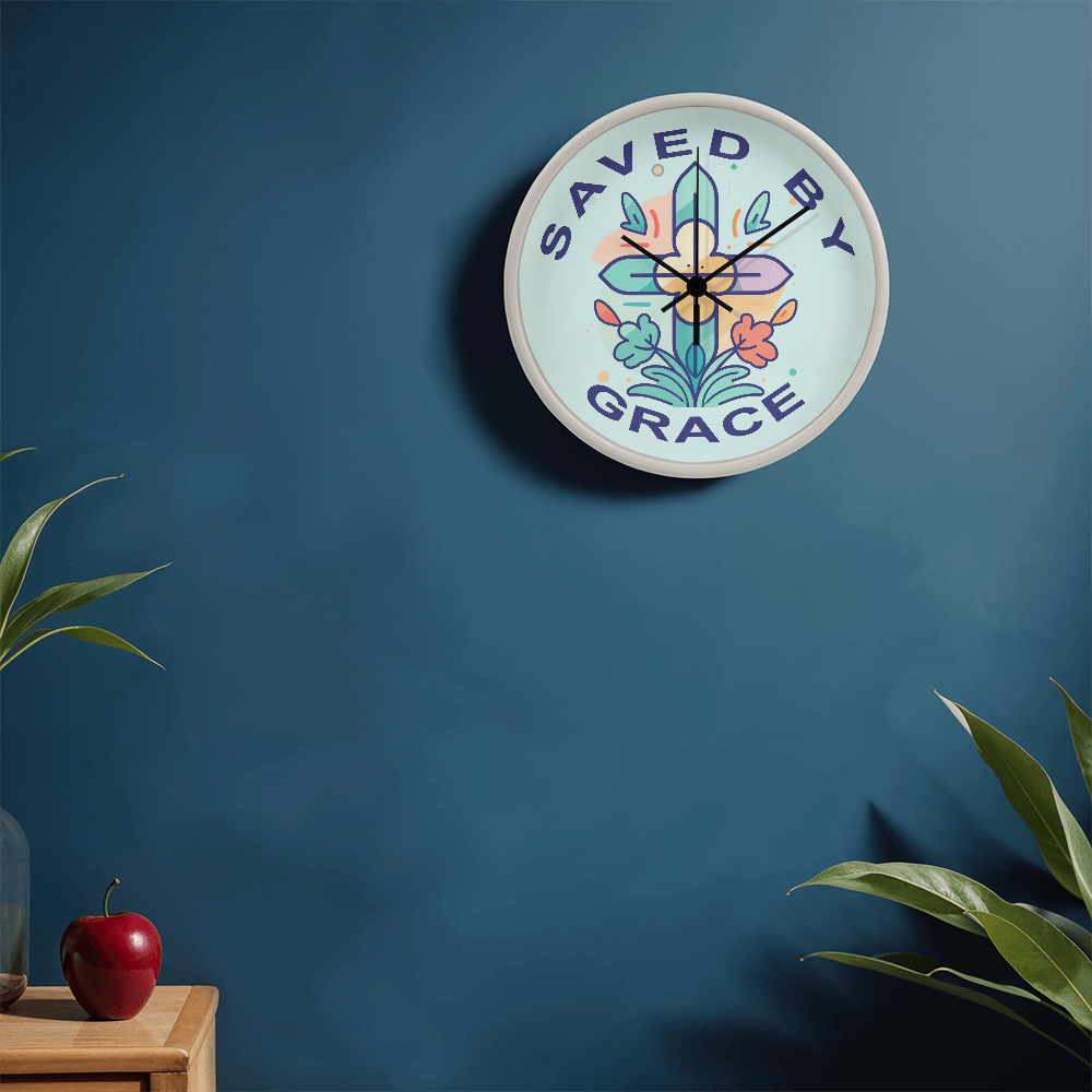Saved By Grace Wood Frame 10” Clock – Gift for Her