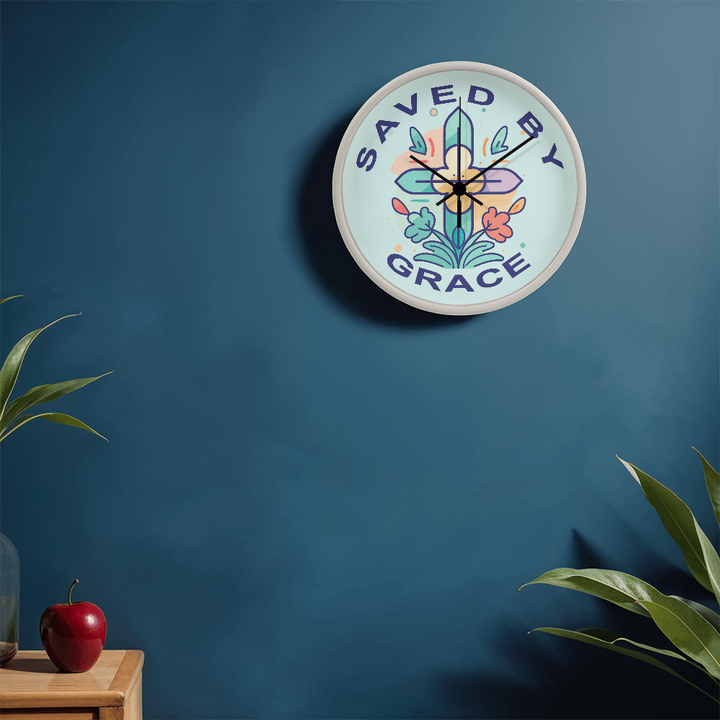 Saved By Grace Wood Frame 10” Clock – Gift for Her