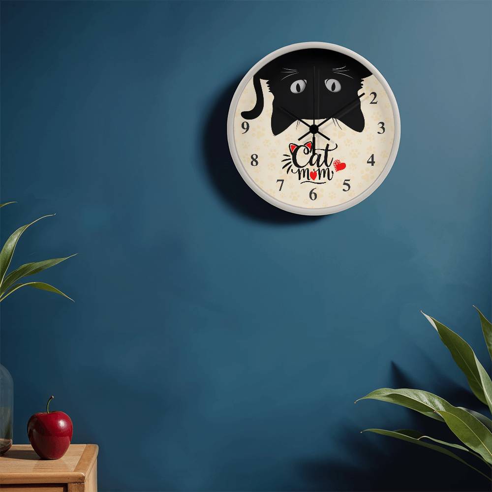 Cat Mom - Wooden Frame 10" Clock - Gift for Mom