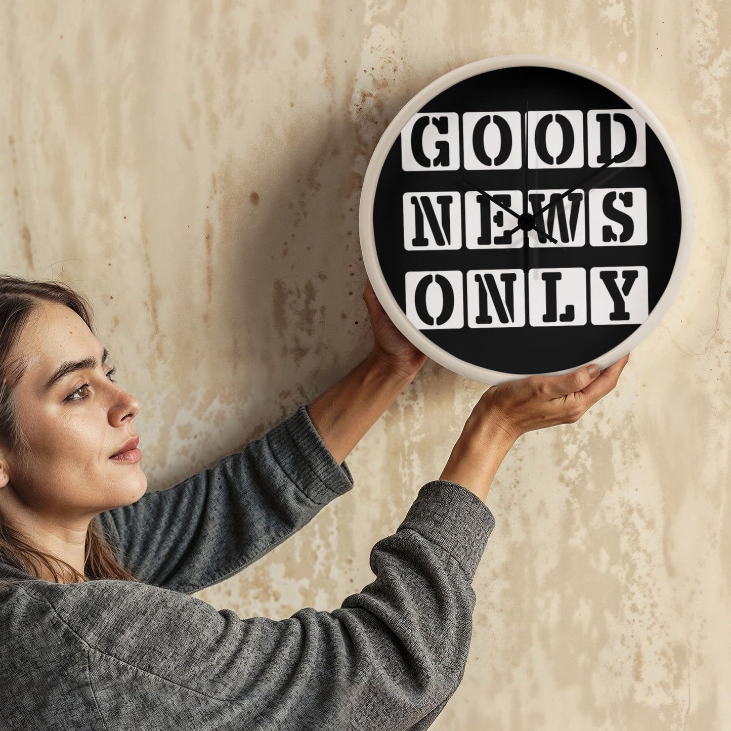 Good News Only (White) - Wooden Frame 10" Clock - Gift for Her - Gift for Him