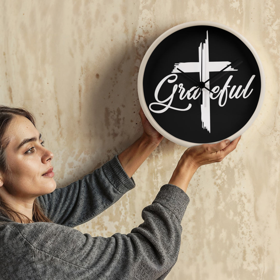 Grateful Wood Frame 10” Clock – Gift for Her - Gift for Him