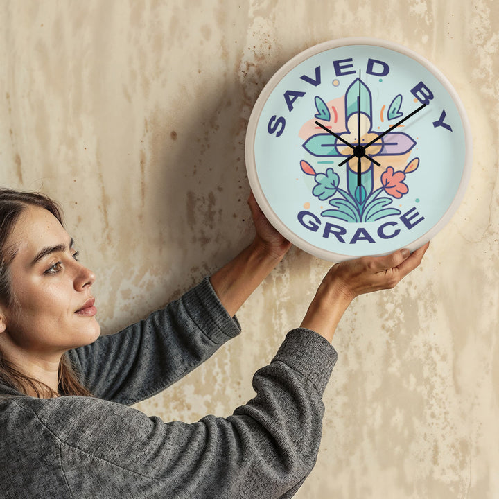 Saved By Grace Wood Frame 10” Clock – Gift for Her
