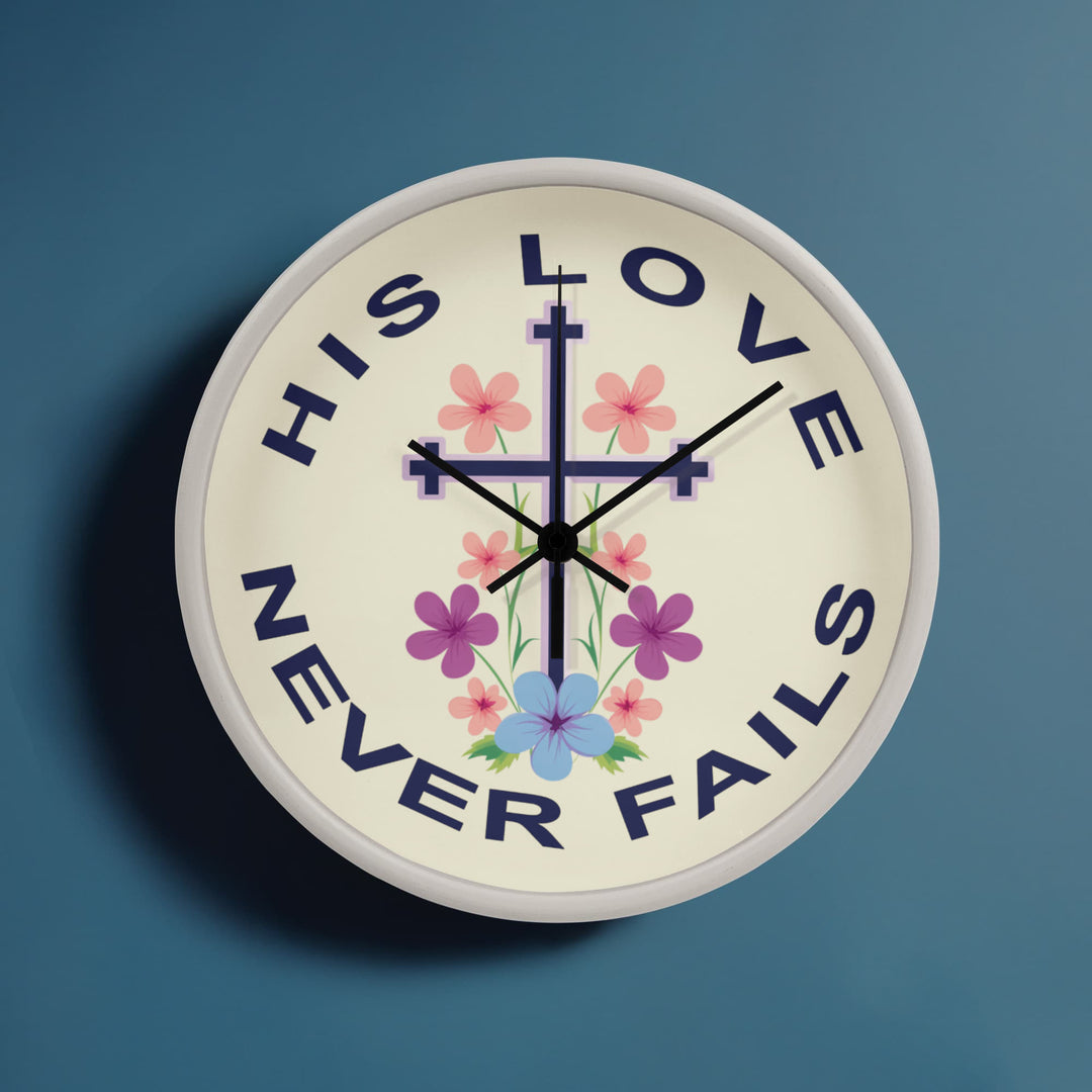 His Love Never Fails Wood Frame 10” Clock – Gift for Her