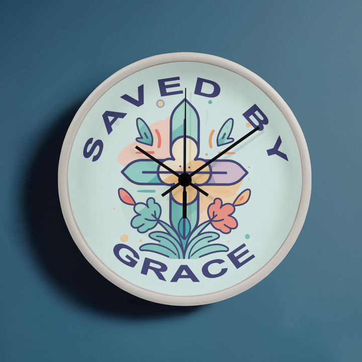 Saved By Grace Wood Frame 10” Clock – Gift for Her