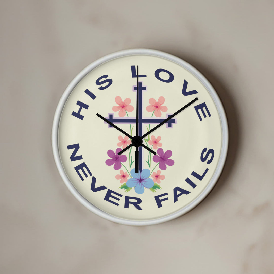 His Love Never Fails Wood Frame 10” Clock – Gift for Her