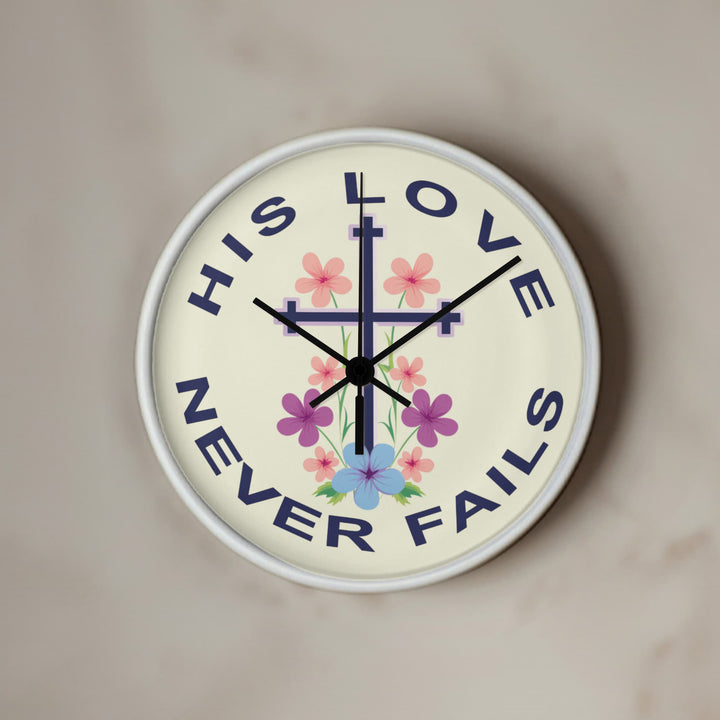 His Love Never Fails Wood Frame 10” Clock – Gift for Her
