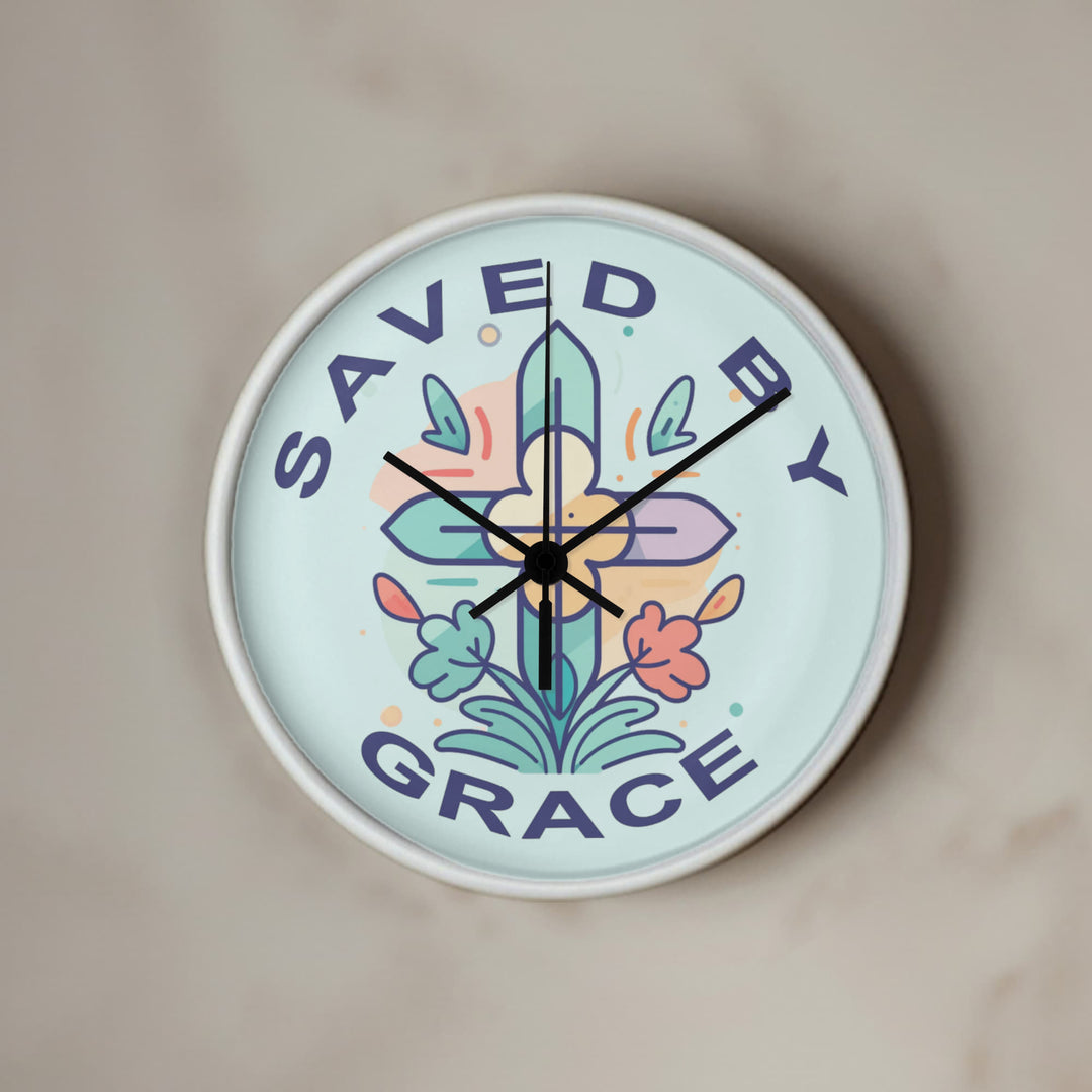 Saved By Grace Wood Frame 10” Clock – Gift for Her