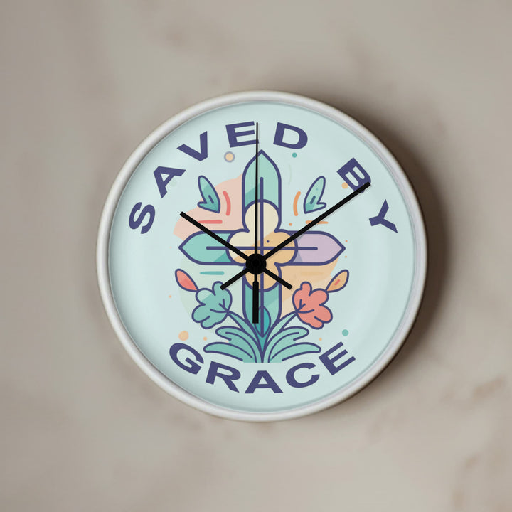 Saved By Grace Wood Frame 10” Clock – Gift for Her