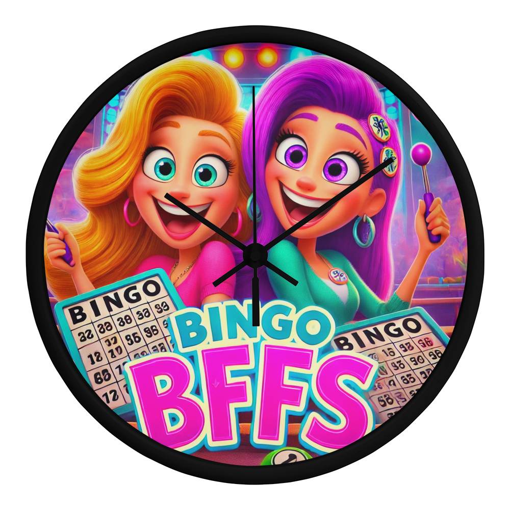 Bingo BFFS 1 - Wooden Frame 10" Clock - Gift for Her