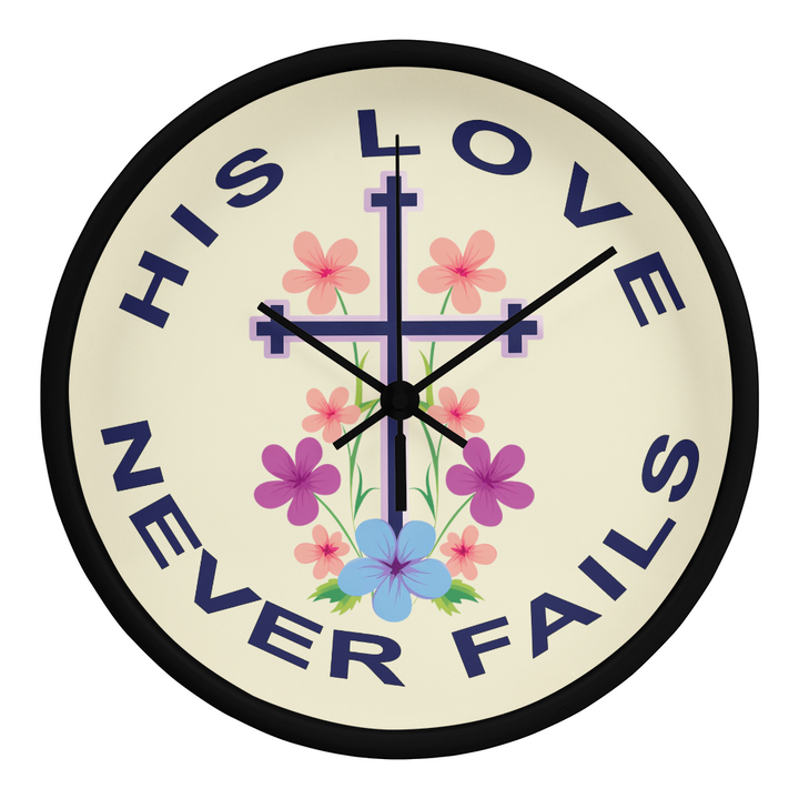 His Love Never Fails Wood Frame 10” Clock – Gift for Her